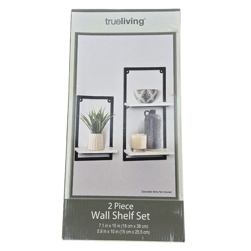 NEW Wall Shelf Set of 2 Black Metal Frames White Board Modern Farmhouse Shelves